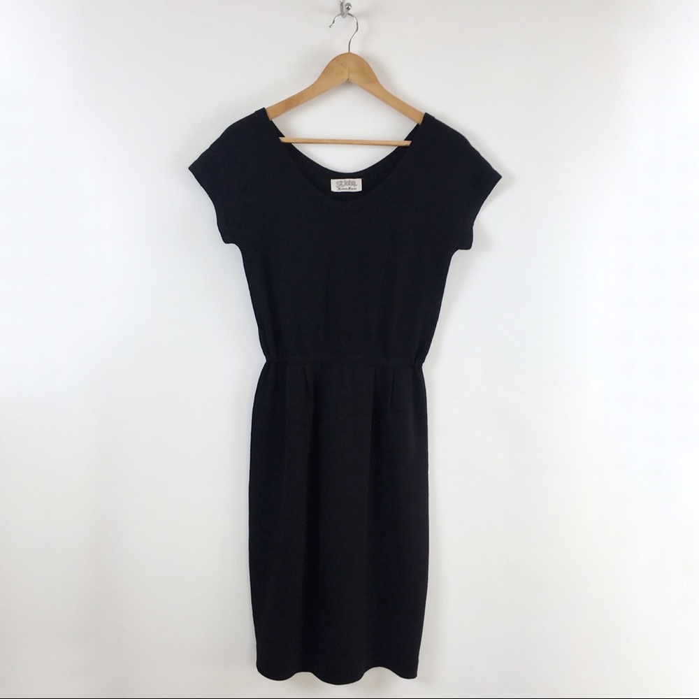 St. John Black Knit Dress Cap Sleeve Pencil M